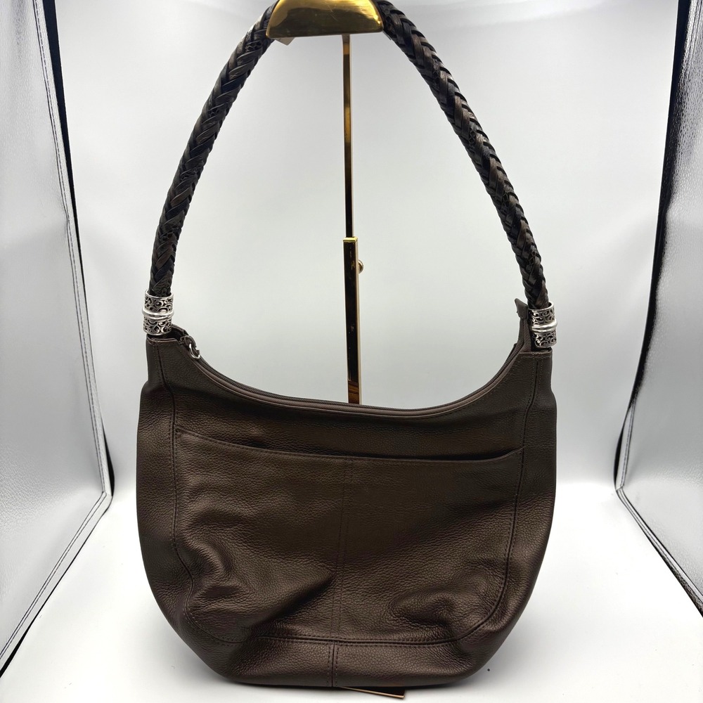 Brighton Hobo Shoulder Handbag Dark Brown Leather‎ Braided Strap Y2K Boho 9x13"